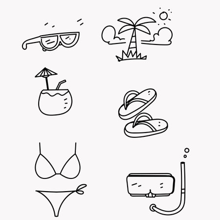 doodle summer beach icon collection relatedのイラスト素材