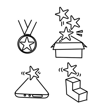 doodle icon star and reward illustration collectionのイラスト素材