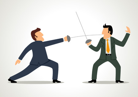 Simple cartoon of two businessmen fencing with each otherのイラスト素材