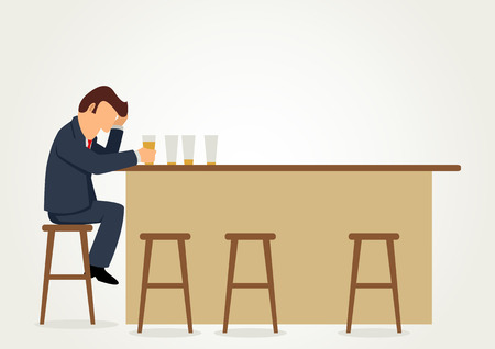Simple cartoon of a businessman drunk at the barのイラスト素材