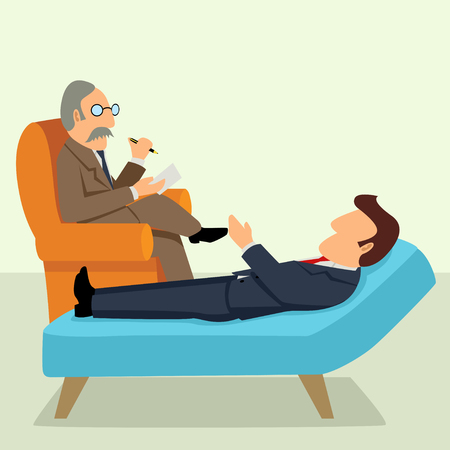 Simple cartoon of a businessman having a therapy with psychologistのイラスト素材