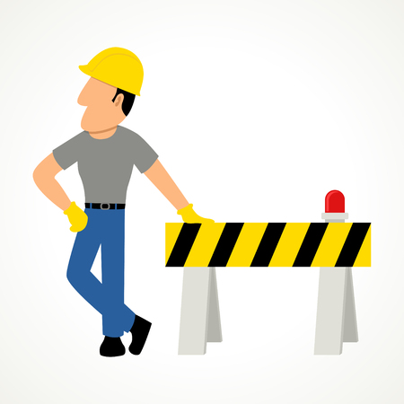 Simple cartoon of a construction worker with roadblockのイラスト素材