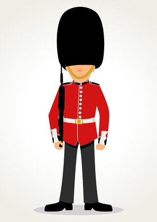 Simple cartoon of a Queen's Guard in traditional uniform, British soldier isolated on whiteのイラスト素材