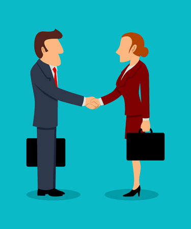 Simple cartoon illustration of businessman and businesswoman shaking handsのイラスト素材