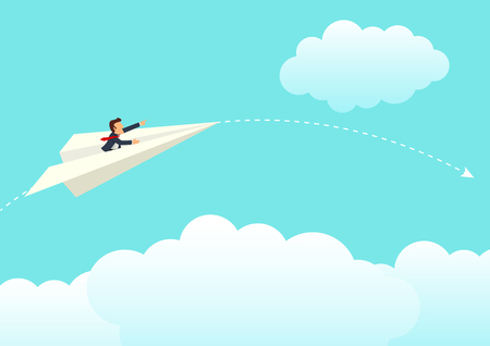Simple cartoon of businessman on paper plane, business, vulnerability in business, temporary success conceptのイラスト素材