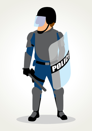 Simple cartoon of police officer wearing armored uniform for riot situationのイラスト素材
