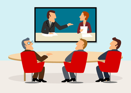 Simple cartoon of business people having a meeting on video conferenceのイラスト素材