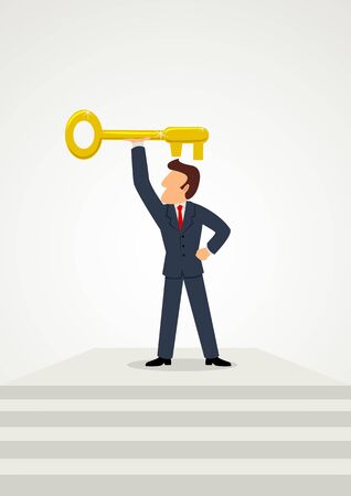 Simple cartoon of businessman with golden keyのイラスト素材