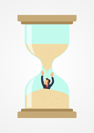 Simple cartoon of a businessman trapped in sandglass, business, deadline, rush conceptのイラスト素材