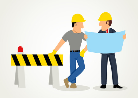 Simple cartoon of an engineer giving instruction to his subordinateのイラスト素材