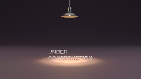 3D render of the words under construction. Sign over black background lightened by an old fixture.の写真素材