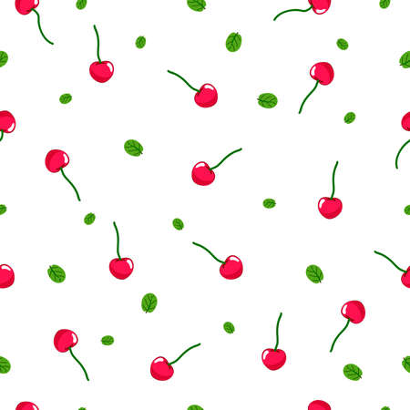 Seamless square pattern with Cheery Fruit, Leaf for tiles texture, , Plywood Texture, wall sticker and textile design.の写真素材