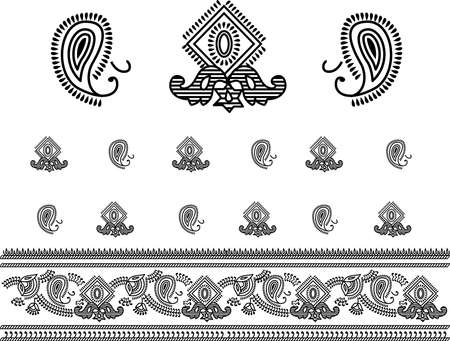 Boho flower design inspired by mehndi â indian style illustration with Bold black and white calligraphic. seamless borderの写真素材