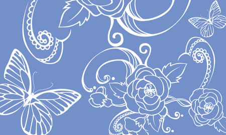 Floral Mandela Design with butterfly Texture Pattern. It can be used for decorating of wedding invitations, Ceramic Tiles, decoration for Textile Cloth Design.の写真素材