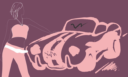 girl model Design with car Texture Pattern. It can be used for decorating of wedding invitations, Ceramic Tiles, decoration for Textile Cloth Design.の写真素材