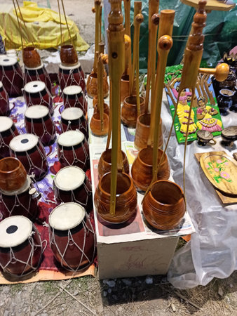 Kolkata, West Bengal, India - August 26, 2021; A scene from a musical instrument shop at the...