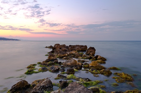 beach rocks at sunsetの写真素材