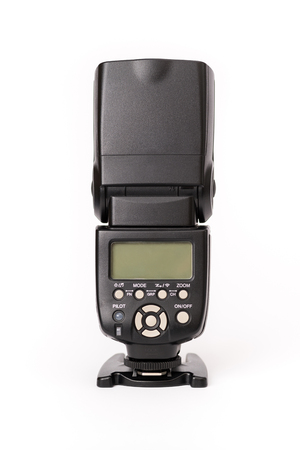 Digital camera flash isolated on a white backgroundの写真素材