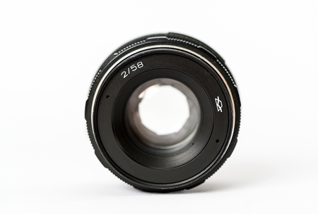 Vintage camera lens isolated on the white backgroundの写真素材