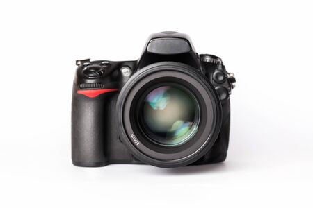 Digital SLR camera with lens on a white backgroundの写真素材