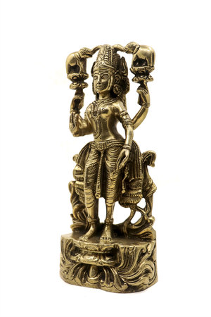 vintage sculpture of an indian goddess from ancient indian temple handcrafted in brass material...