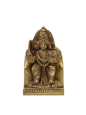 statuette of a queen of war deity with a sword and sheild worshipped by ancient tribes isolatedの写真素材