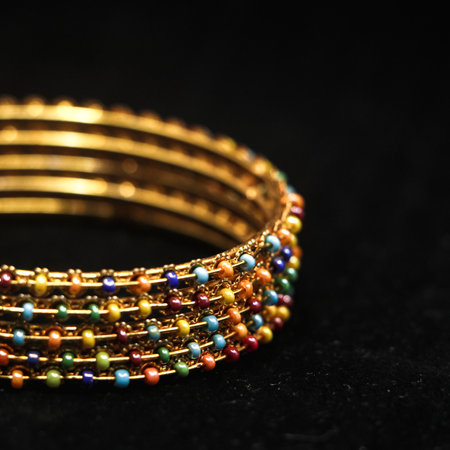 Beautiful Golden Bracelet on a Black Background close-upの写真素材
