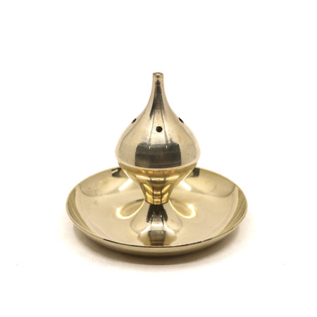 golden stand for ceremonial agarbatti incense sticks isolated in a white backgroundの写真素材