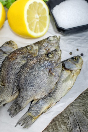 Dry salted fish. Snack for beer. Close up photo.の写真素材