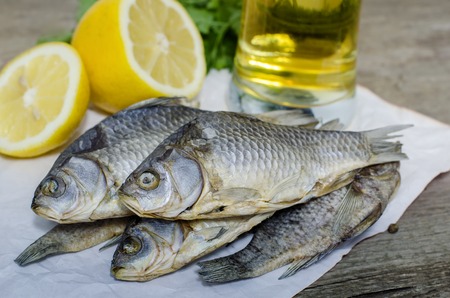 Dry salted fish. Snack for beer. Close up photo.の写真素材