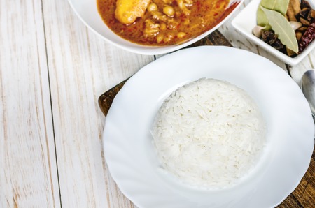 Steamed rice with massaman curry with chicken.の写真素材