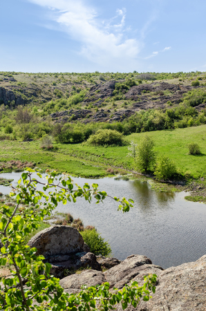 Countryside river landscape in early spring season.の写真素材
