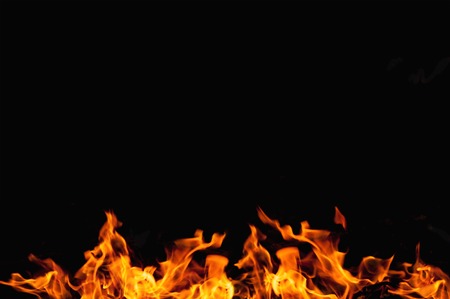 Fire flame on black background, horizontal position.