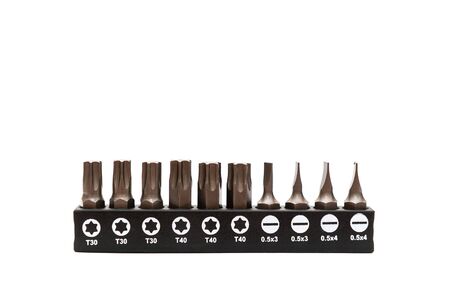 Set of heads for screwdriver on white backgroundの写真素材