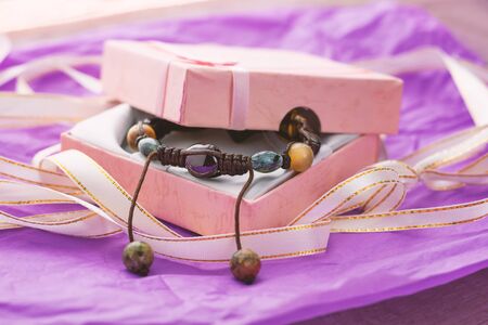 Handmade Bracelet made of stones in gift box.の写真素材