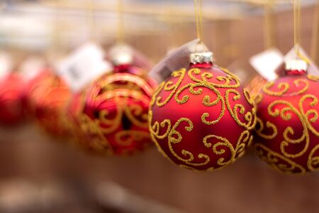 Christmas decorations displayed for selling at the storeの写真素材
