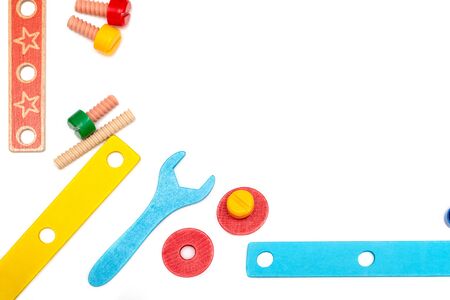 Color parts of wooden toys, close upの写真素材