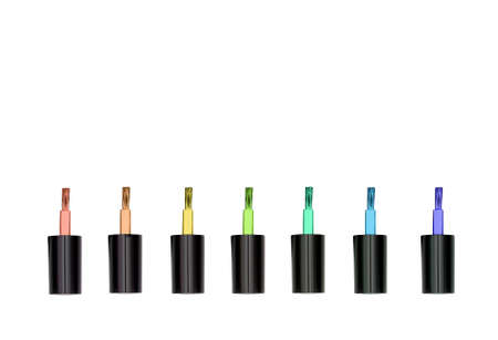 Colorful nail polish brushes isolated on white background.の写真素材
