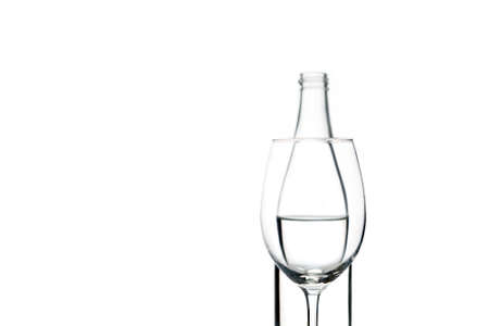 Wine glass and bottle on white background. copy spaceの写真素材