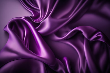 Purple satin fabric background. Purple silk fabric background top view. Wavy smooth cloth texture. Luxurious blue ripple fabric pattern.の写真素材