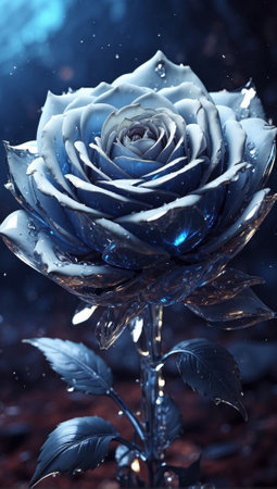 Beautiful crystal color flower made of glass and gems on magic dark backgroundの写真素材