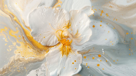 Painted color white orchid. Mixed digital painting. concept floral art