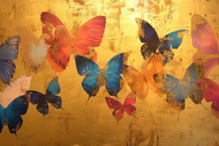 Color butterflies abstract oil painting, mixed art digital painting.の写真素材