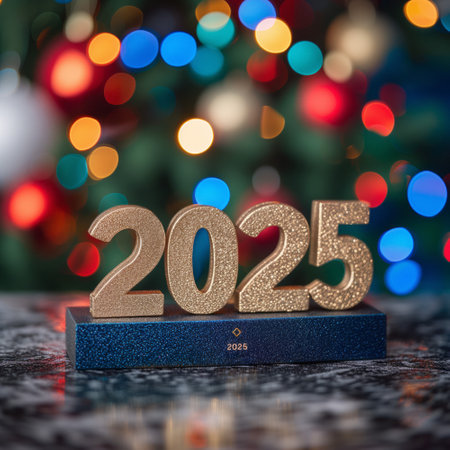 HAPPY NEW YEAR 2025 - Festive New Year's Eve background. Greeting card template banner panorama illustration.の写真素材