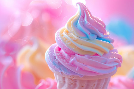 Luxurious color soft serve ice cream cones with edible glitter. Sparkling color Soft Serve Delightの写真素材