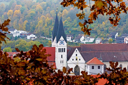 Church in Eichstatt during autumn.Cathedral of Eichstaett in case typical German city, Bavaria, Germanyのeditorial素材