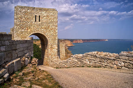 Fortress on cape Kaliakra, Bulgaria.Gate on the entrance of medieval Kaliakra fortress, northern Black Sea coastの写真素材