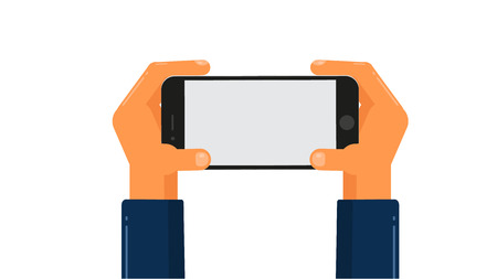 Hands hold the phone in a horizontal positionのイラスト素材