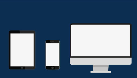 White silhouette set of vector flat illustration. computer phone tabletのイラスト素材