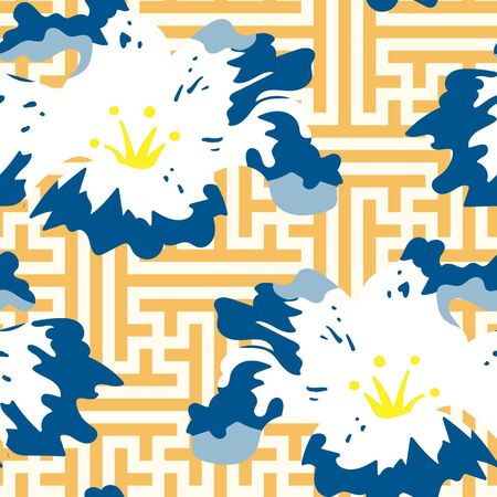 Abstract Geometric Floral Seamless Illustrated Patternのイラスト素材